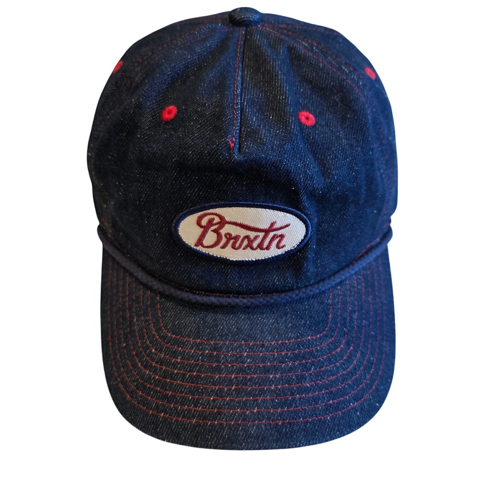 Brixton Denim Snapback Hat Dark Wash Blue Red Contrast Stitch Rope Trucker Cap